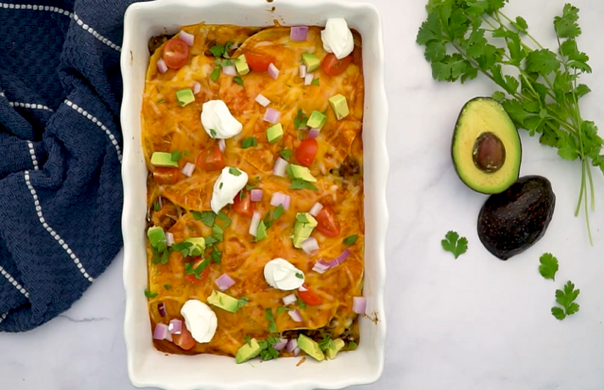 Ground Beef Enchilada Casserole with Corn Tortillas