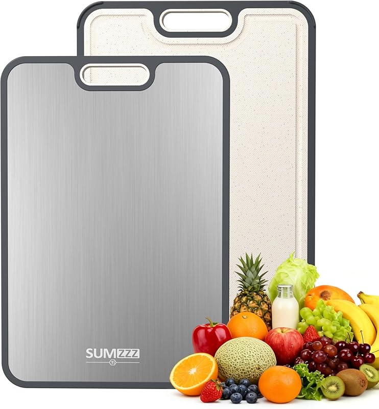 Pure Titanium & PP Double-Sided Cutting Board, 16”×11”, Food Grade, Ea
